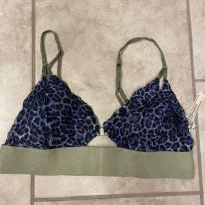 NWOT! FREE PEOPLE Intimately Bralette Blue Cheetah Print Green Straps and Band